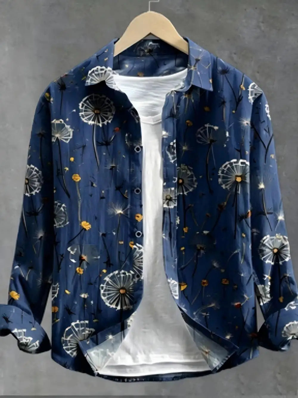 Chemise homme en lin motif pissenlit – CLEVI Paris