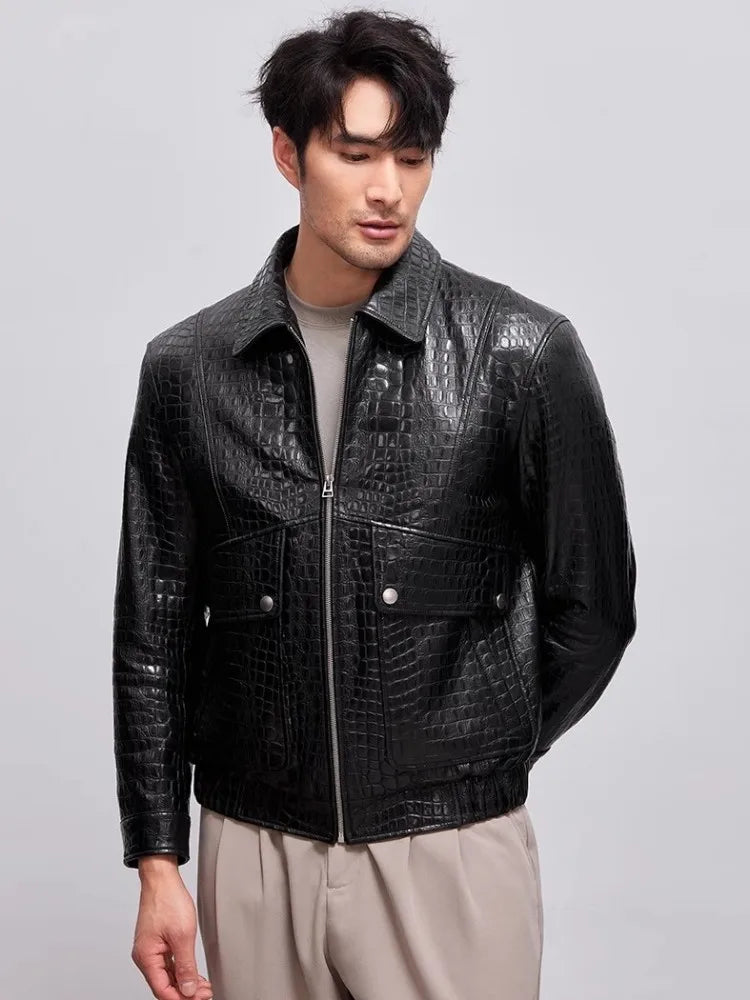 Veste homme en cuir de mouton à col rabattu – CLEVI Paris