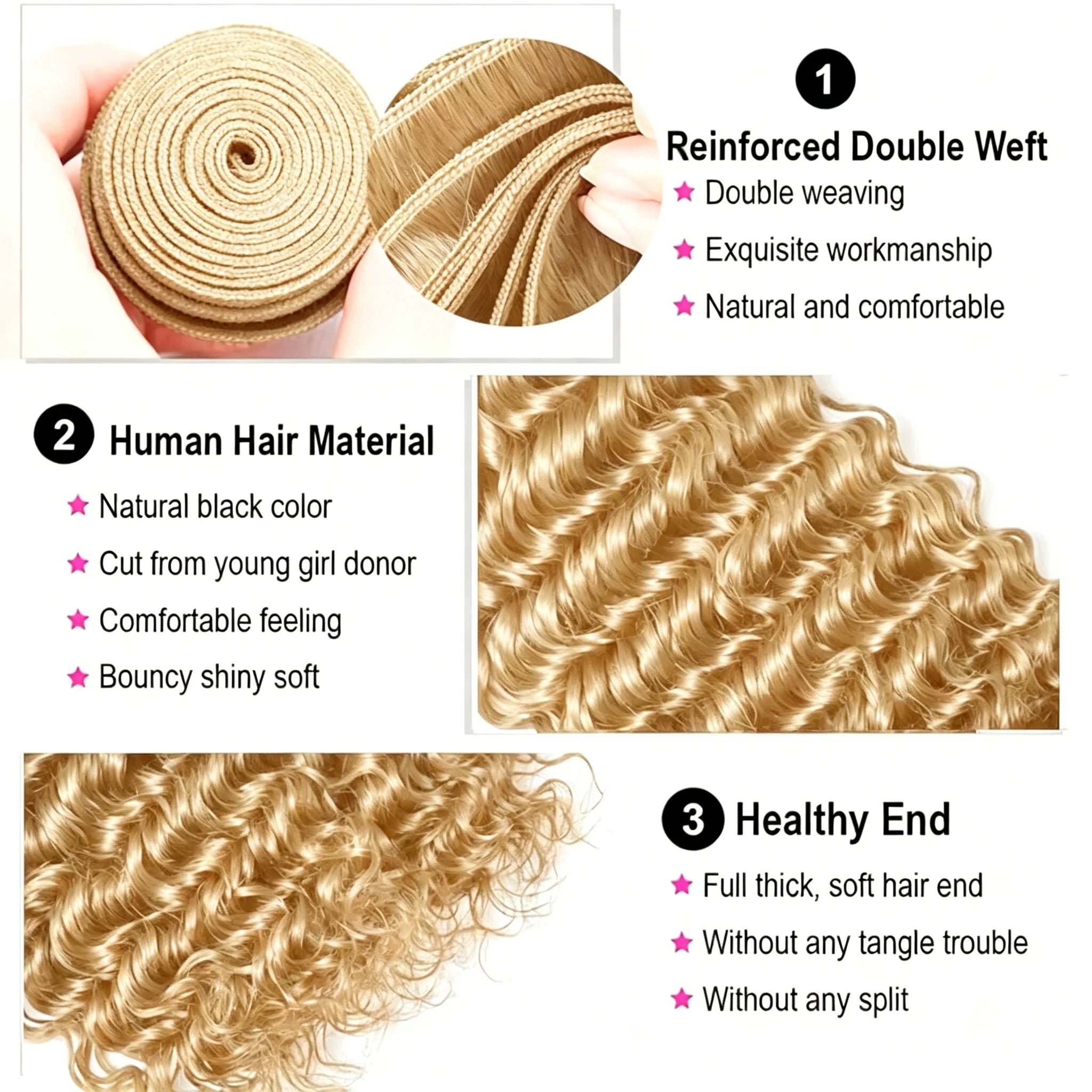 Mèches Brésiliennes Vierges Deep Wave Cheveux Humains Naturels – CLEVI Paris