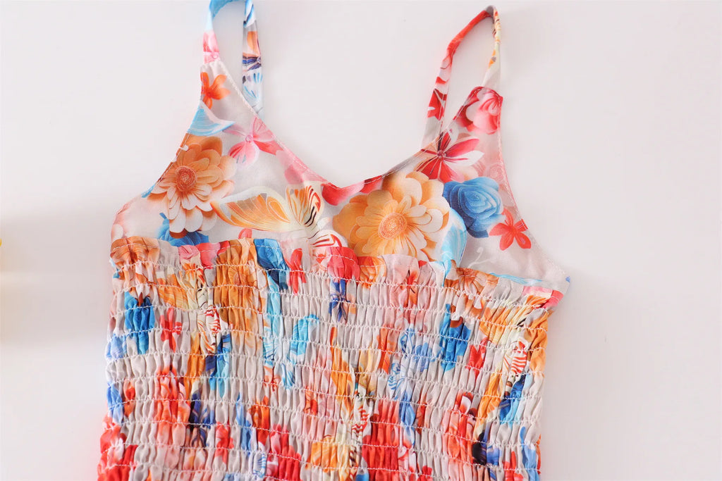 Robe longue fille imprimée à fines bretelles – CLEVI Paris