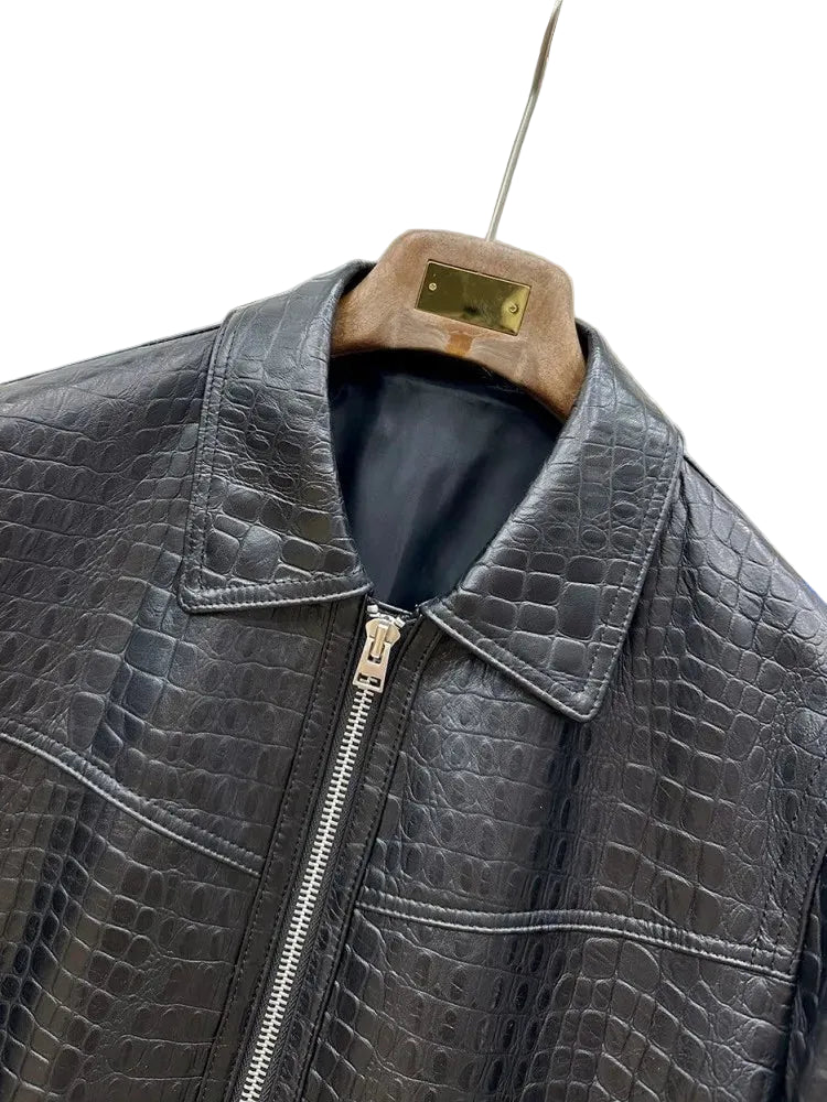 Veste homme cuir noir effet crocodile – CLEVI Paris