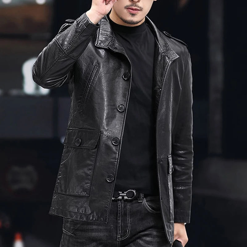 Veste homme en cuir boutonnée – CLEVI Paris