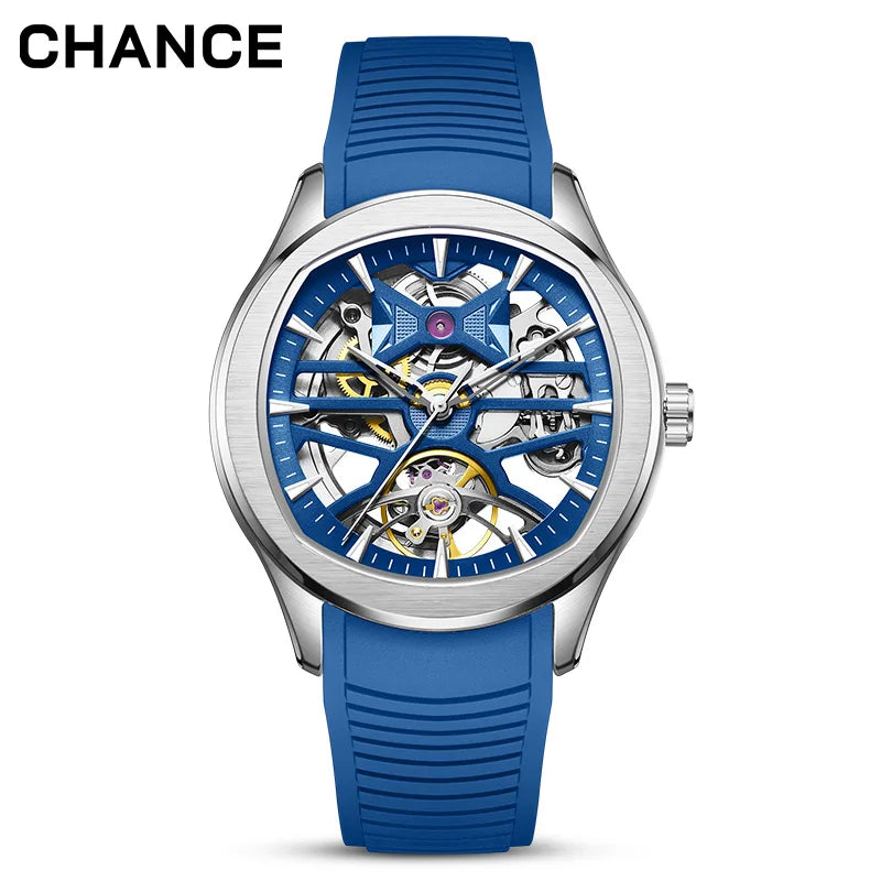 Montre Mécanique Homme Squelette Tourbillon – Boîtier Ovale Acier, Aiguilles Lumineuses & 3 Coloris