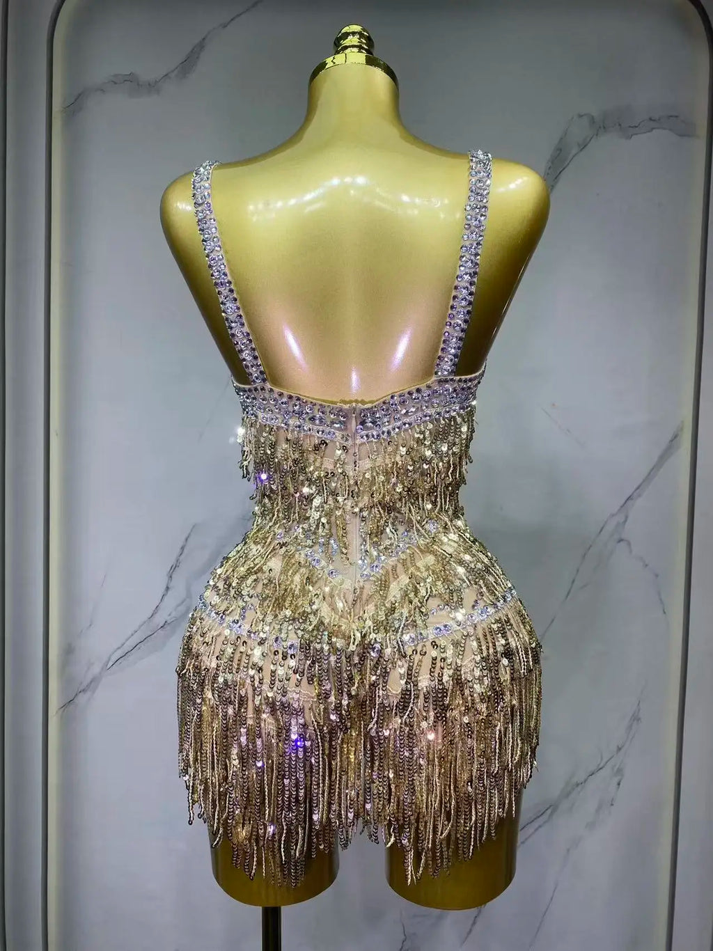Combinaison de scène à franges et strass – CLEVI Paris