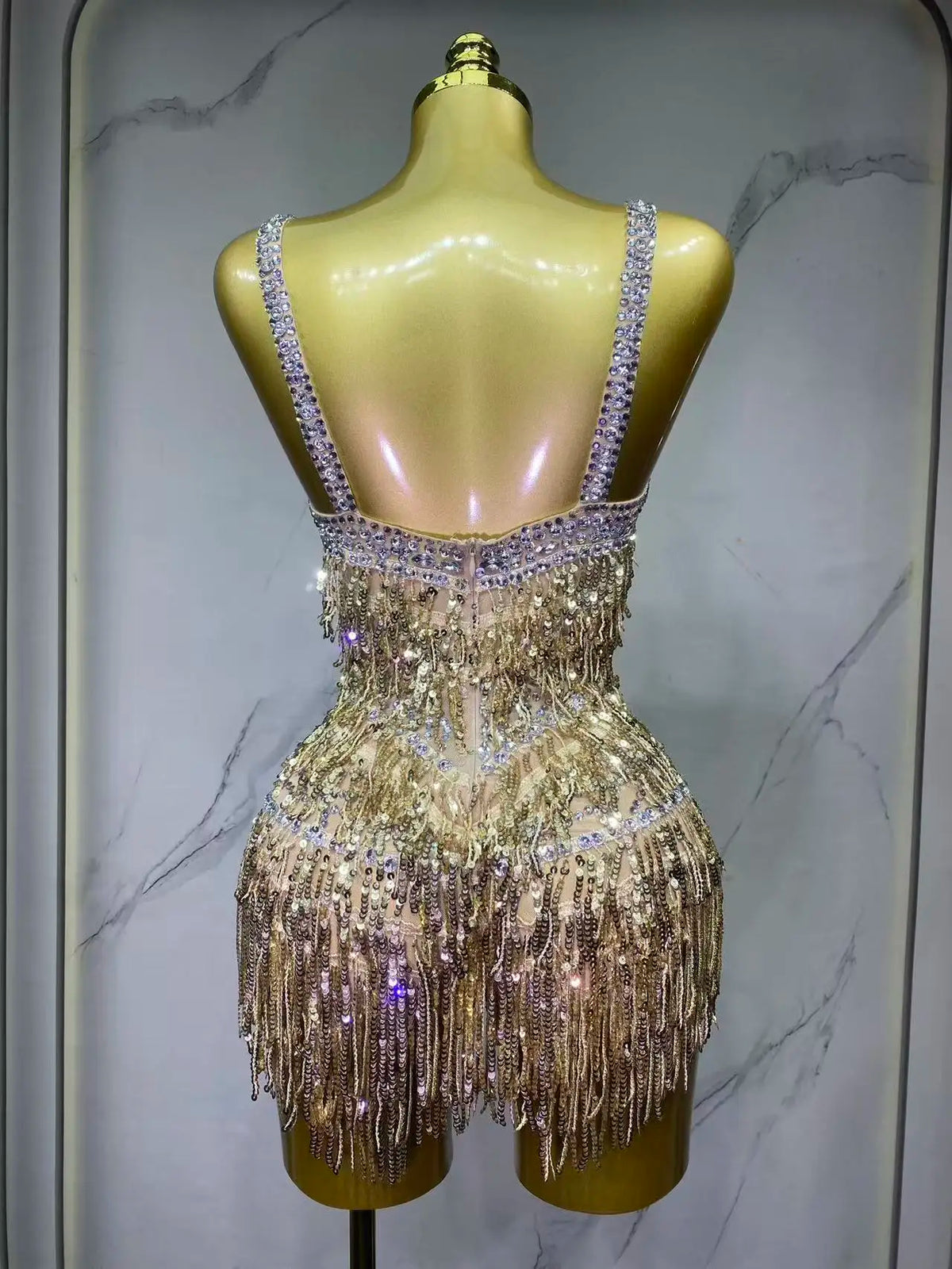 Combinaison de scène à franges et strass – CLEVI Paris