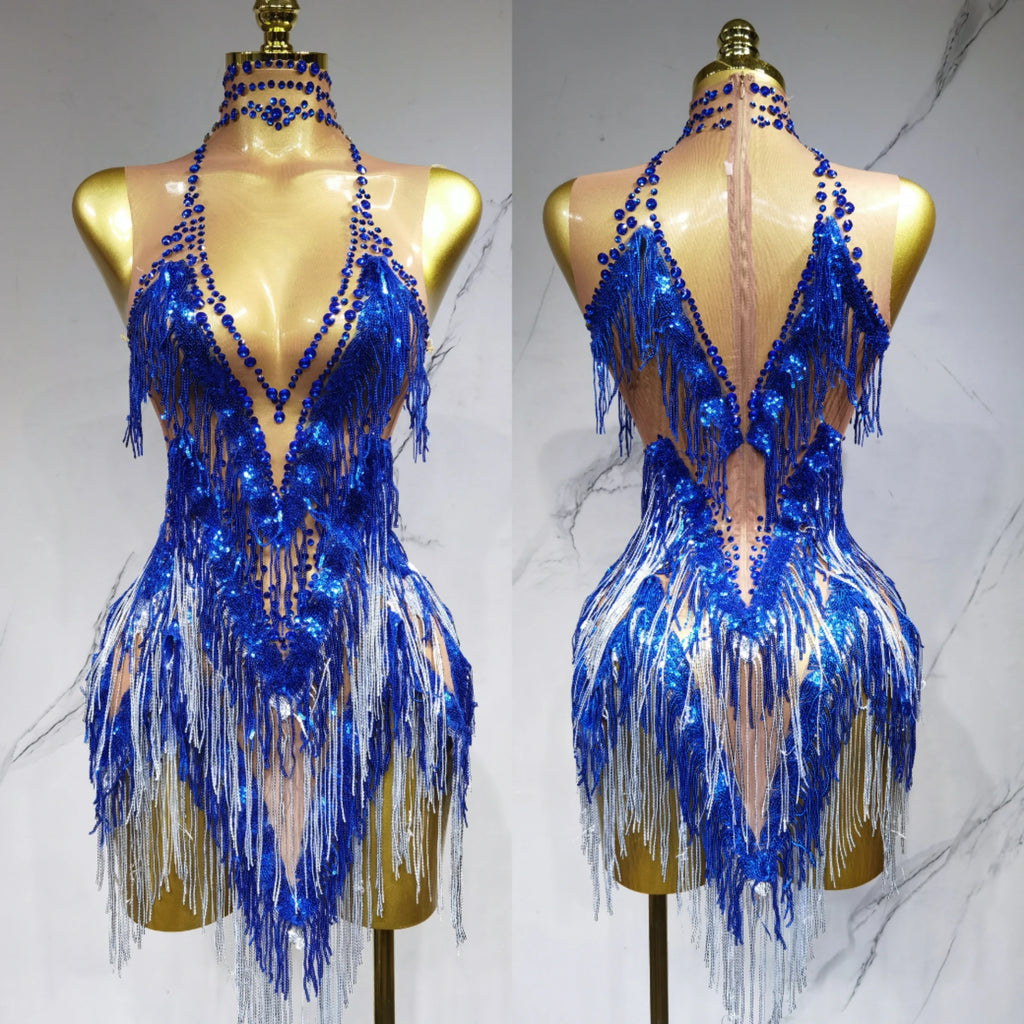 Robe de danse latine à franges – CLEVI Paris