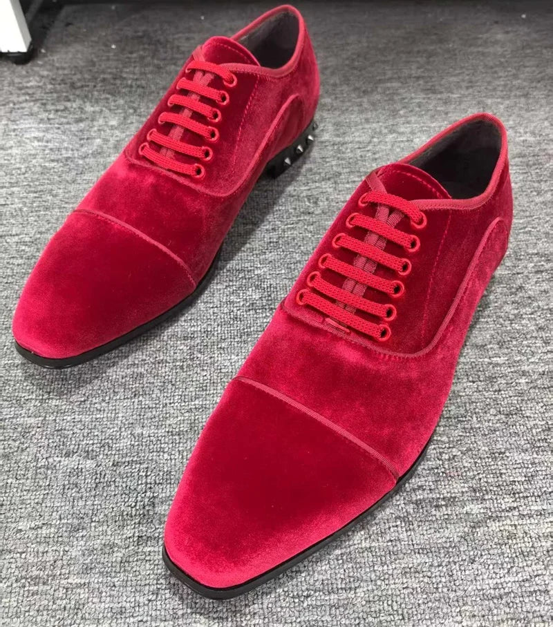 Chaussures Oxford homme en velours rouge – CLEVI Paris