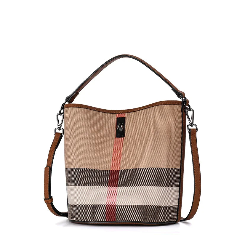 Sac Seau Vintage Toile Carreaux Cuir Bandoulière Femme – CLEVI Paris