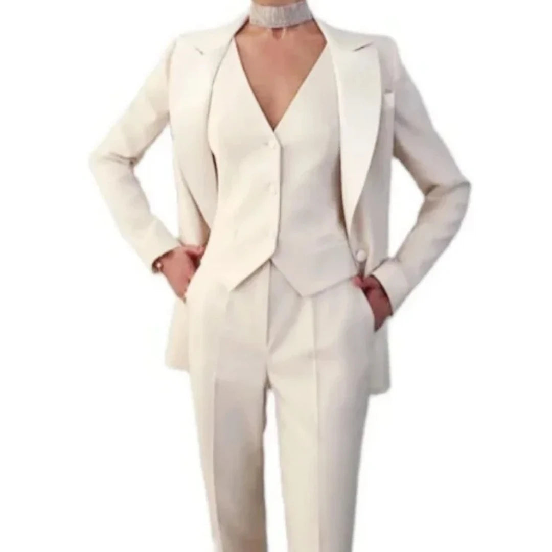 Costume 3 Pièces Femme Veste Gilet Pantalon 17 Coloris Bureau Cérémonie – CLEVI Paris