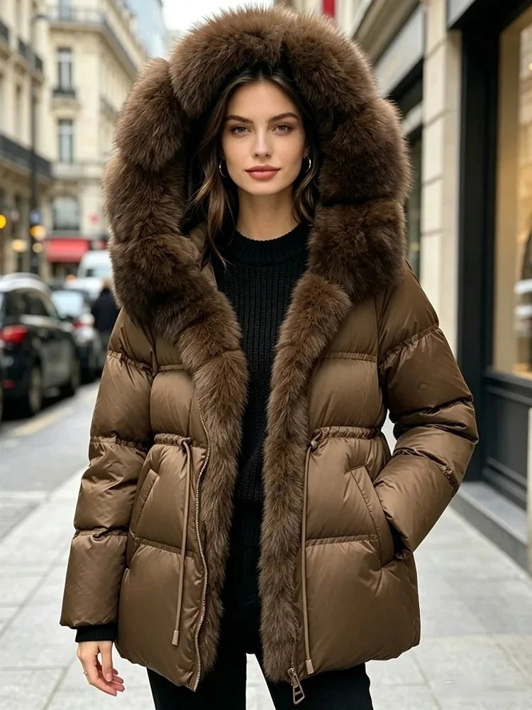 Parka duvet femme à capuche et fourrure – CLEVI Paris