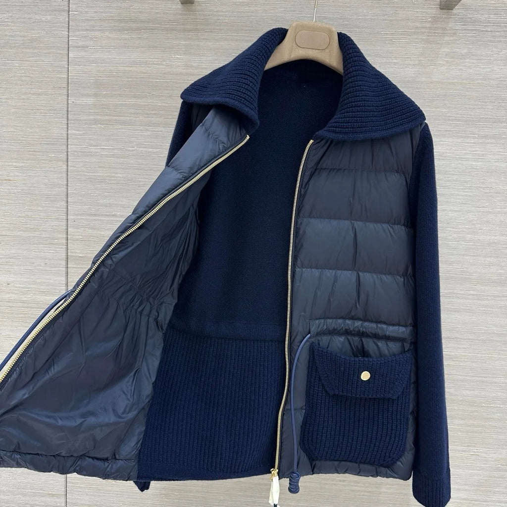 Veste femme en maille et duvet zippée – CLEVI Paris