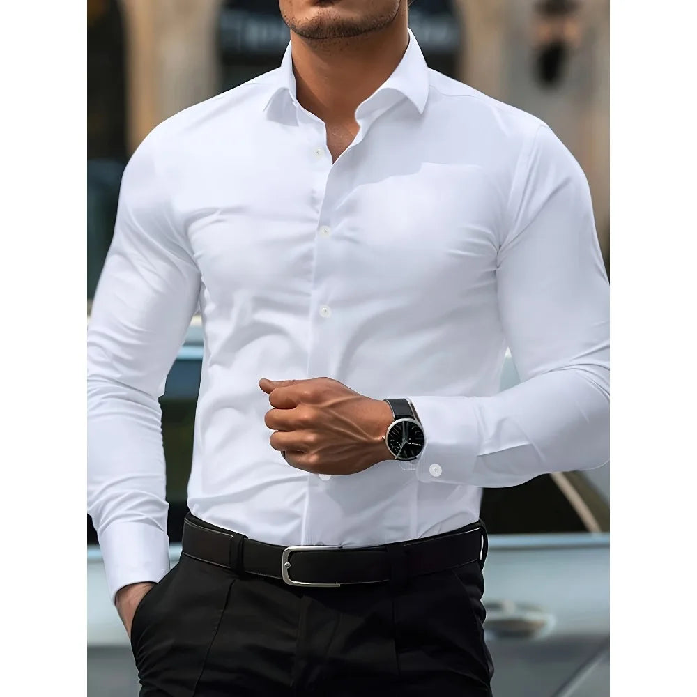 Chemise homme unie en polyester – CLEVI Paris