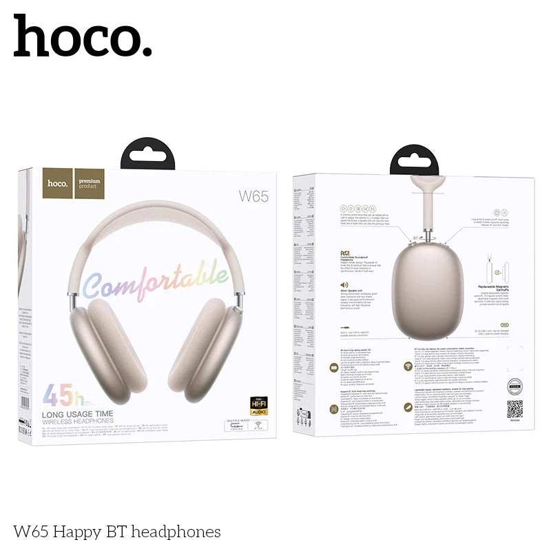Casque Bluetooth HOCO W65 HiFi 45h Coussinets Tissu – CLEVI Paris