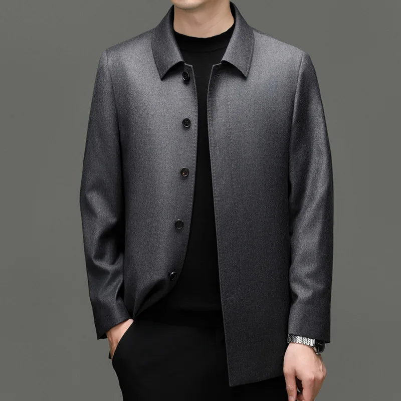 Manteau homme gris en laine à col rabattu – CLEVI Paris