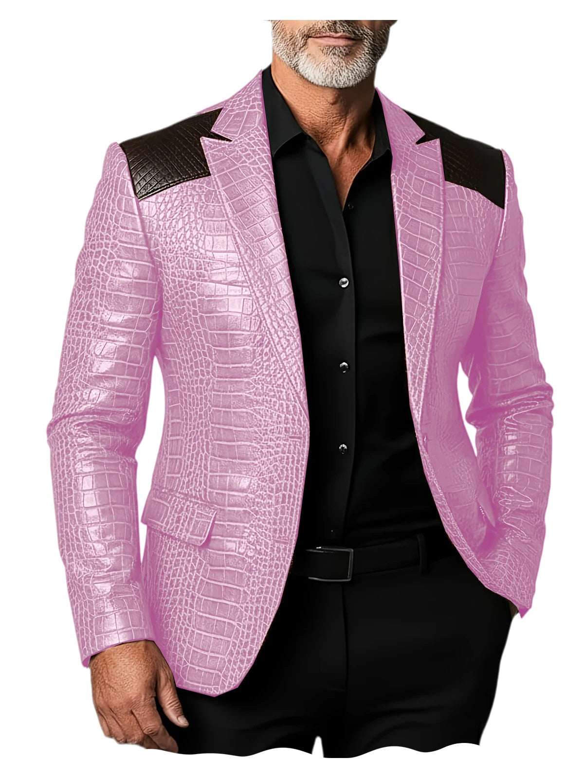 Veste homme en cuir PU crocodile patchwork – CLEVI Paris