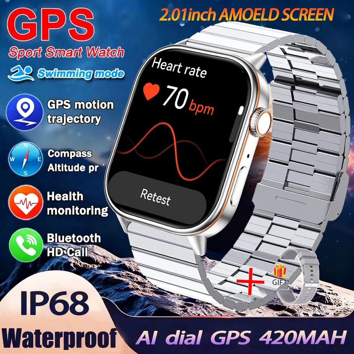 Montre GPS QX17 AMOLED 2,01″ sport – CLEVI Paris