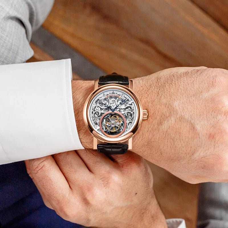 Montre Homme Tourbillon Manuel HAOFA K008 – Or Massif 18K Squelette Sculpté Verre Saphir Édition Limitée – CLEVI Paris