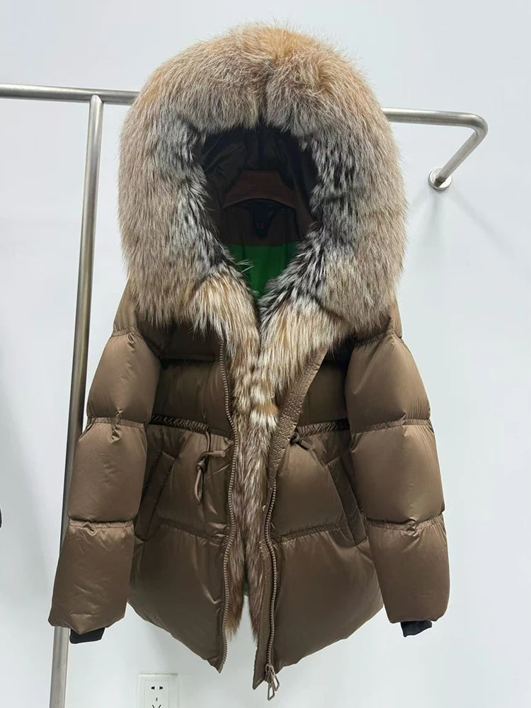 Parka duvet femme à capuche et fourrure – CLEVI Paris