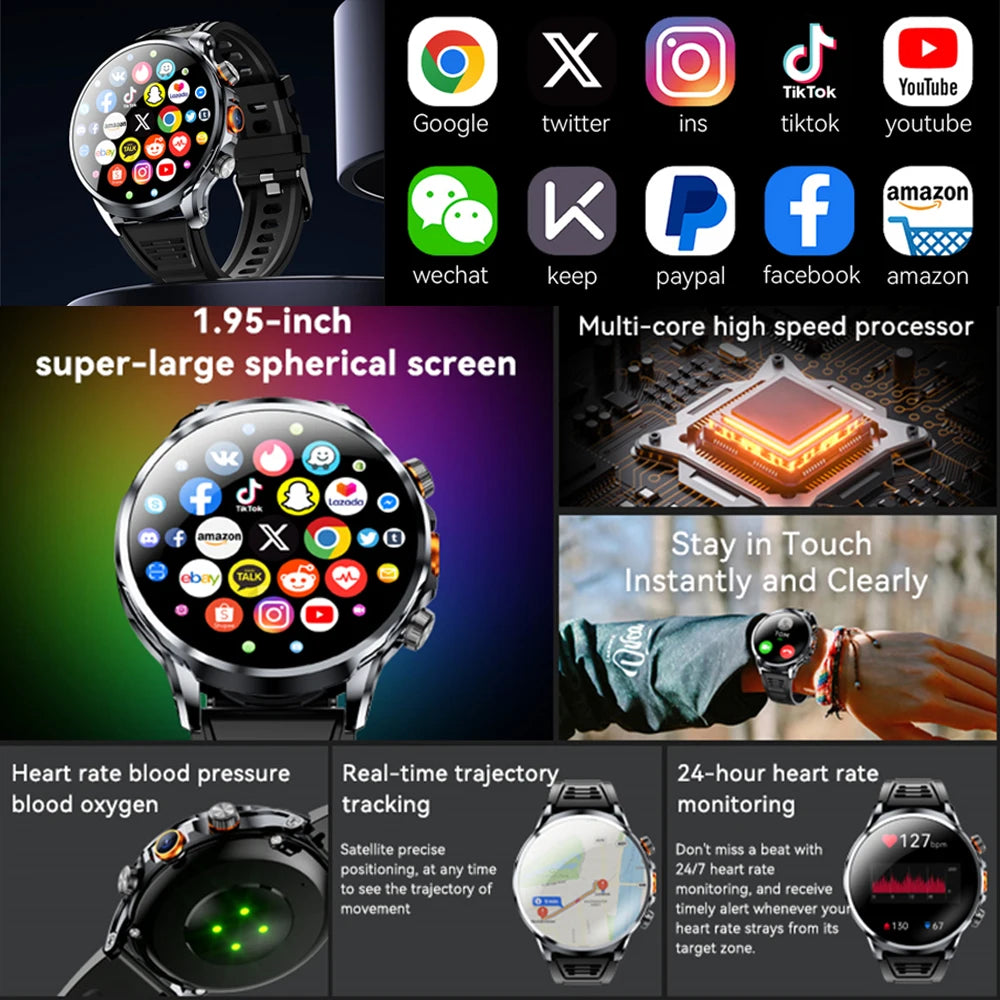 Montre Connectée 4G Android Écran Rond 1,95" Acier – CLEVI Paris