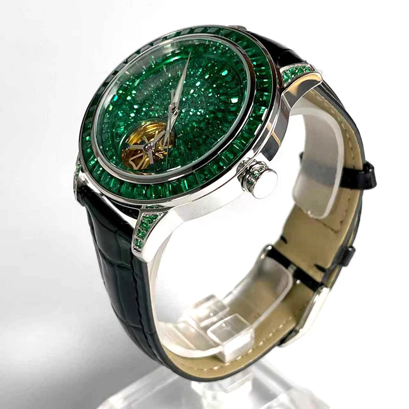 Montre Homme Automatique Squelette Serti Diamants Cuir Pindu P5037 – CLEVI Paris