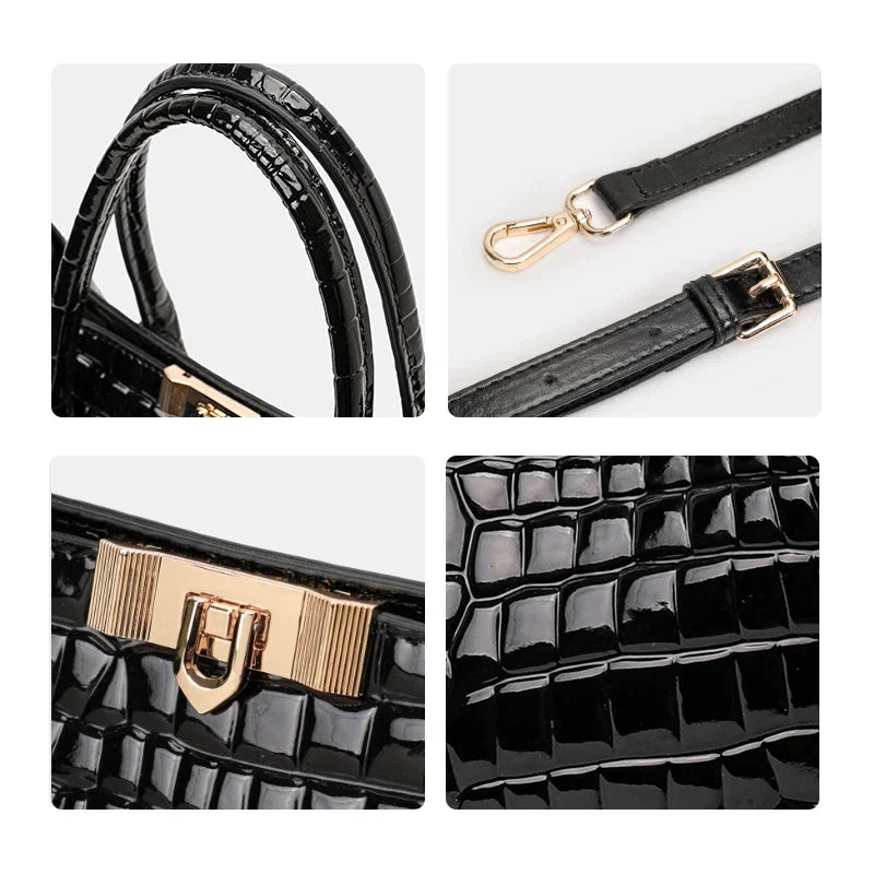 Sac Cabas Femme Cuir PU Croco Vernis – CLEVI Paris