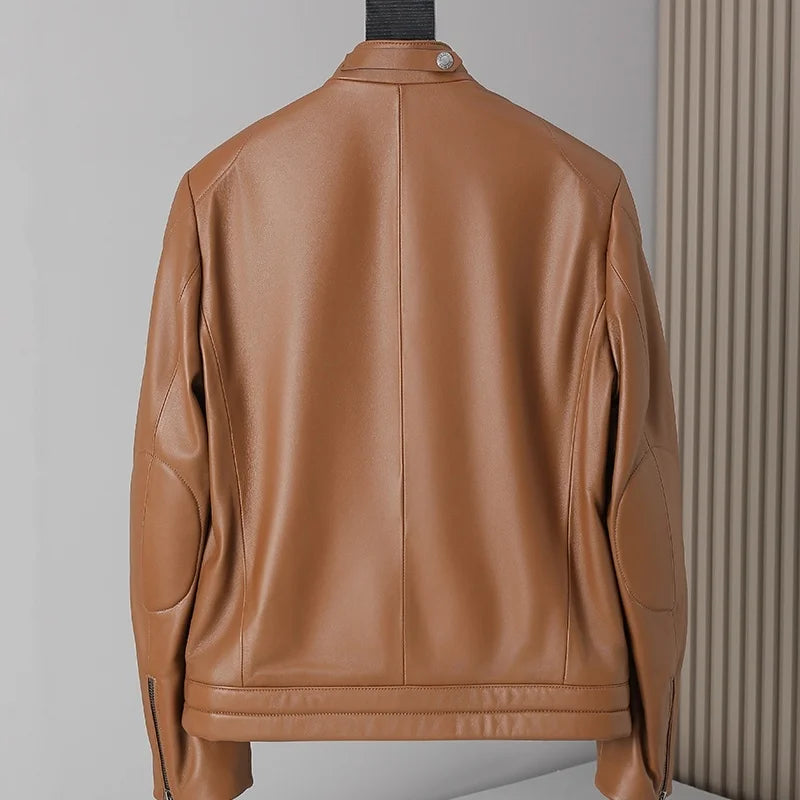 Blouson homme en cuir à col montant zippé – CLEVI Paris