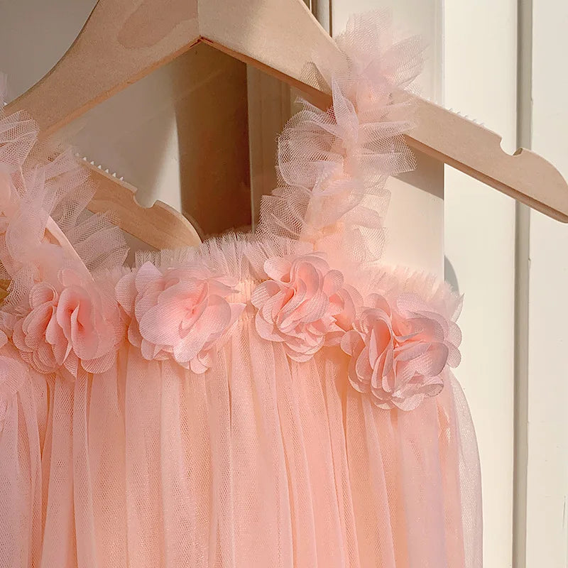 Robe fille en tulle à fleurs 3D – CLEVI Paris