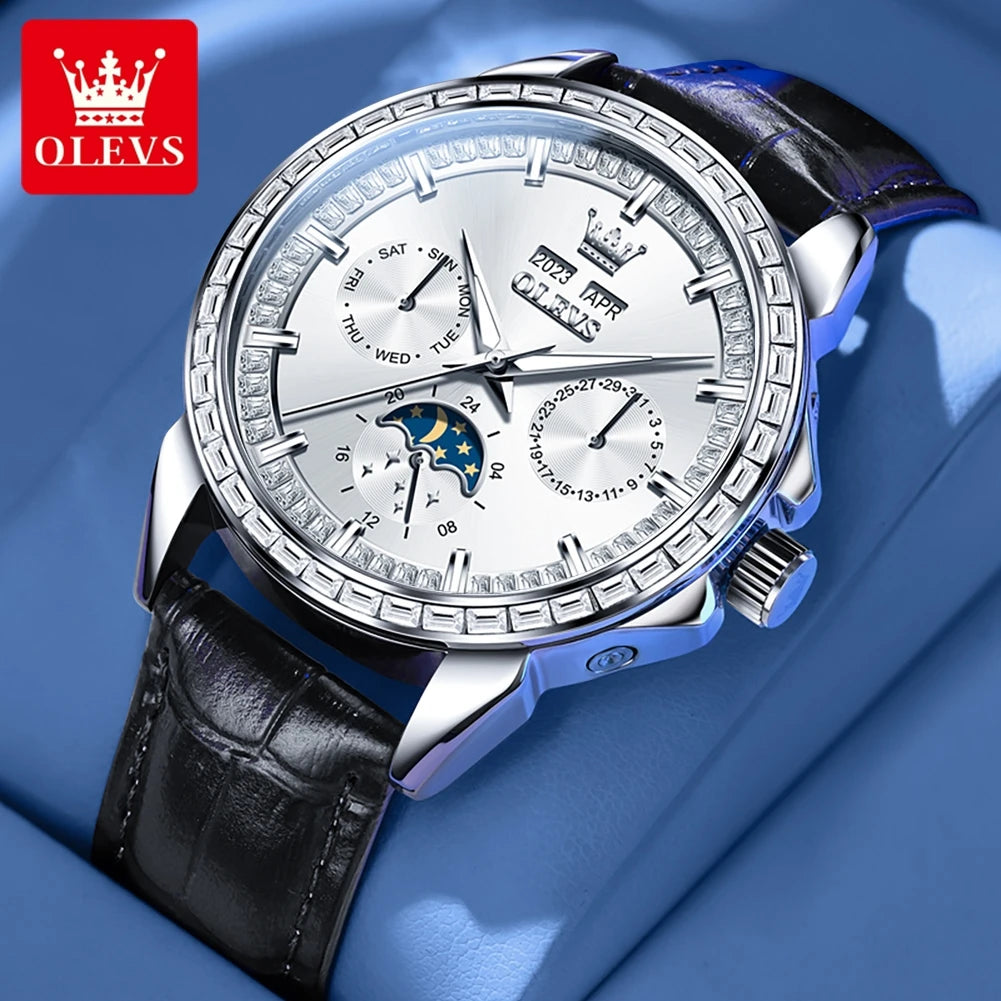 OLEVS 6695 Montre Homme Automatique Diamants Phase de Lune – CLEVI Paris