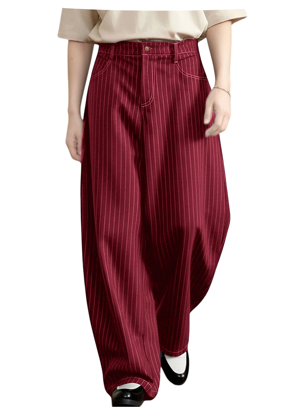 Pantalon homme rayé taille haute coupe large – CLEVI Paris