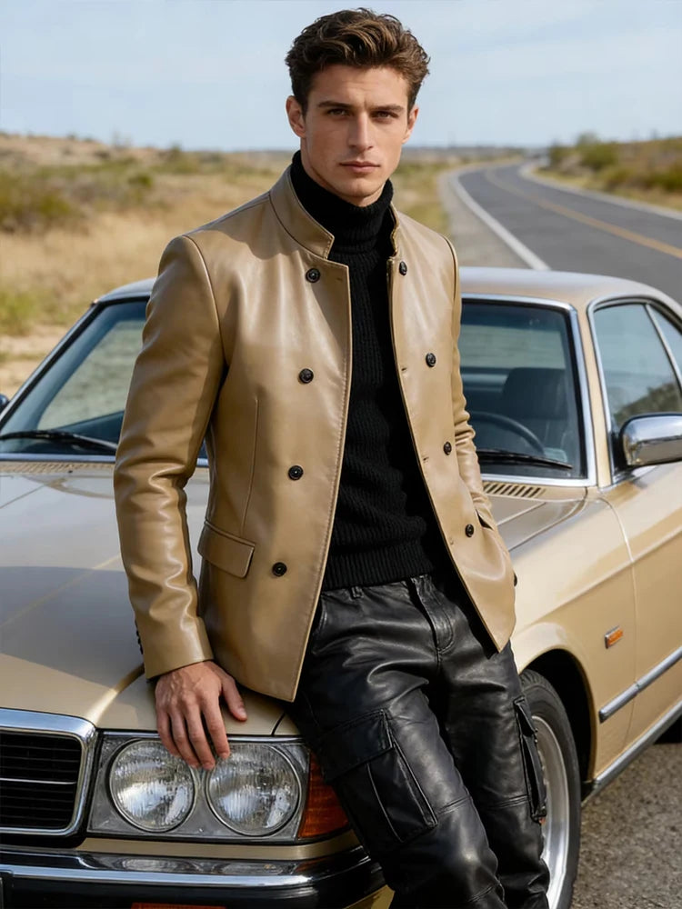 Blazer homme en similicuir, col montant – CLEVI Paris