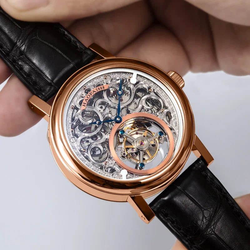 Montre Homme Tourbillon Manuel HAOFA K008 – Or Massif 18K Squelette Sculpté Verre Saphir Édition Limitée – CLEVI Paris