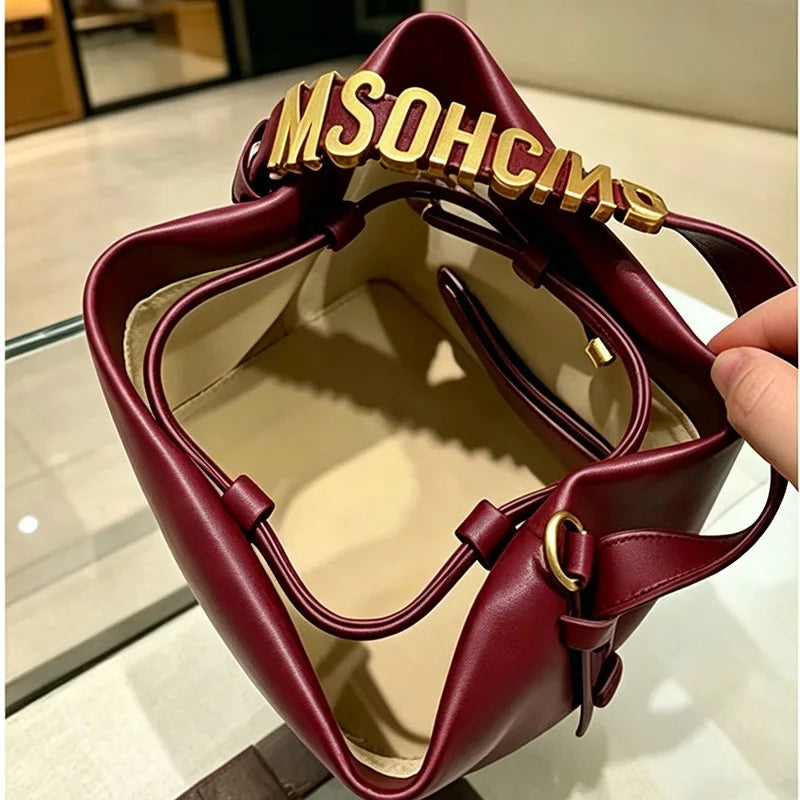 Mini Sac Seau Femme Simili Cuir Fermeture Cordon Lettre Dorée Bandoulière – CLEVI Paris