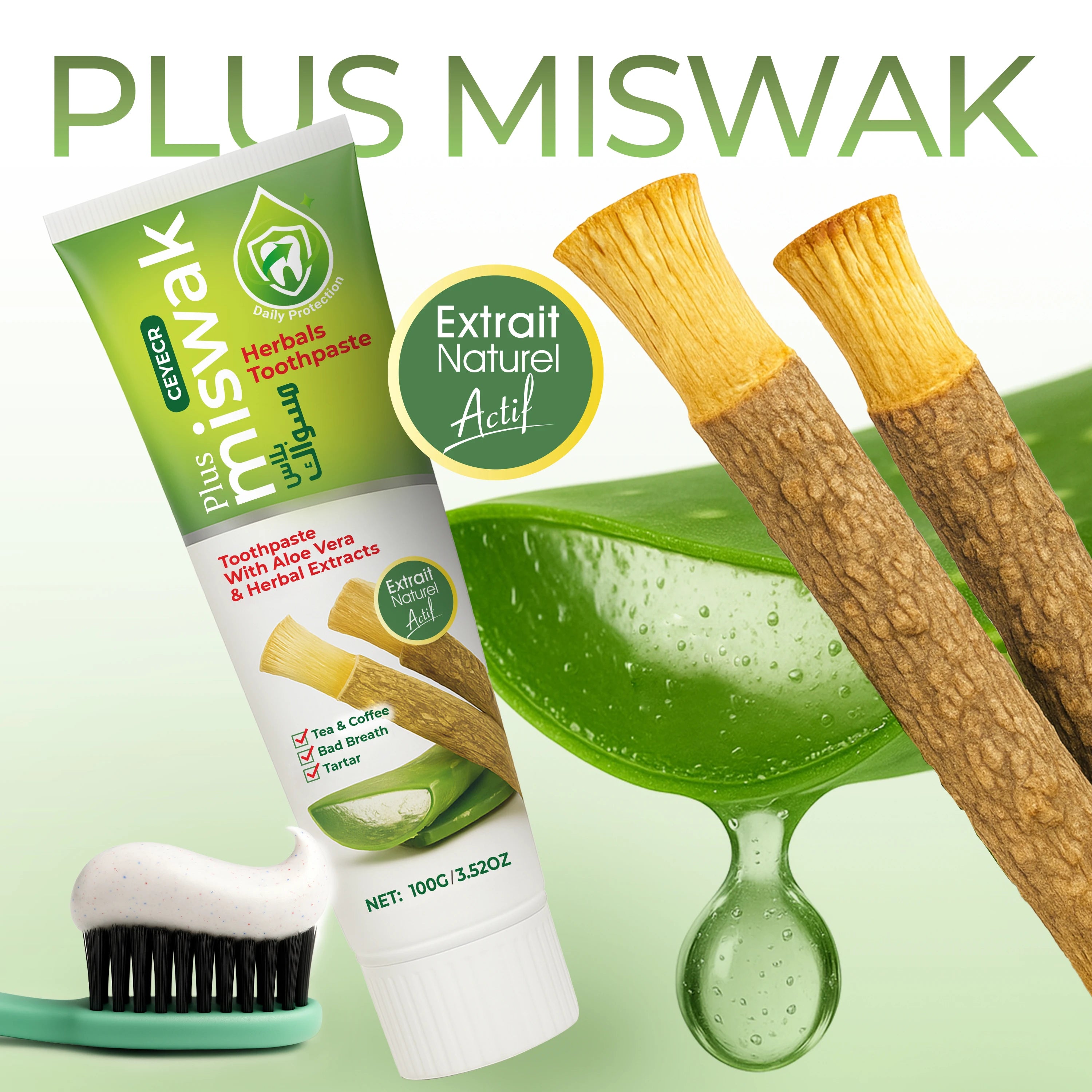 Dentifrice Herbal Miswak Ceyecr – Nettoyage Profond, Anti-Taches & Soin Gencives – CLEVI Paris