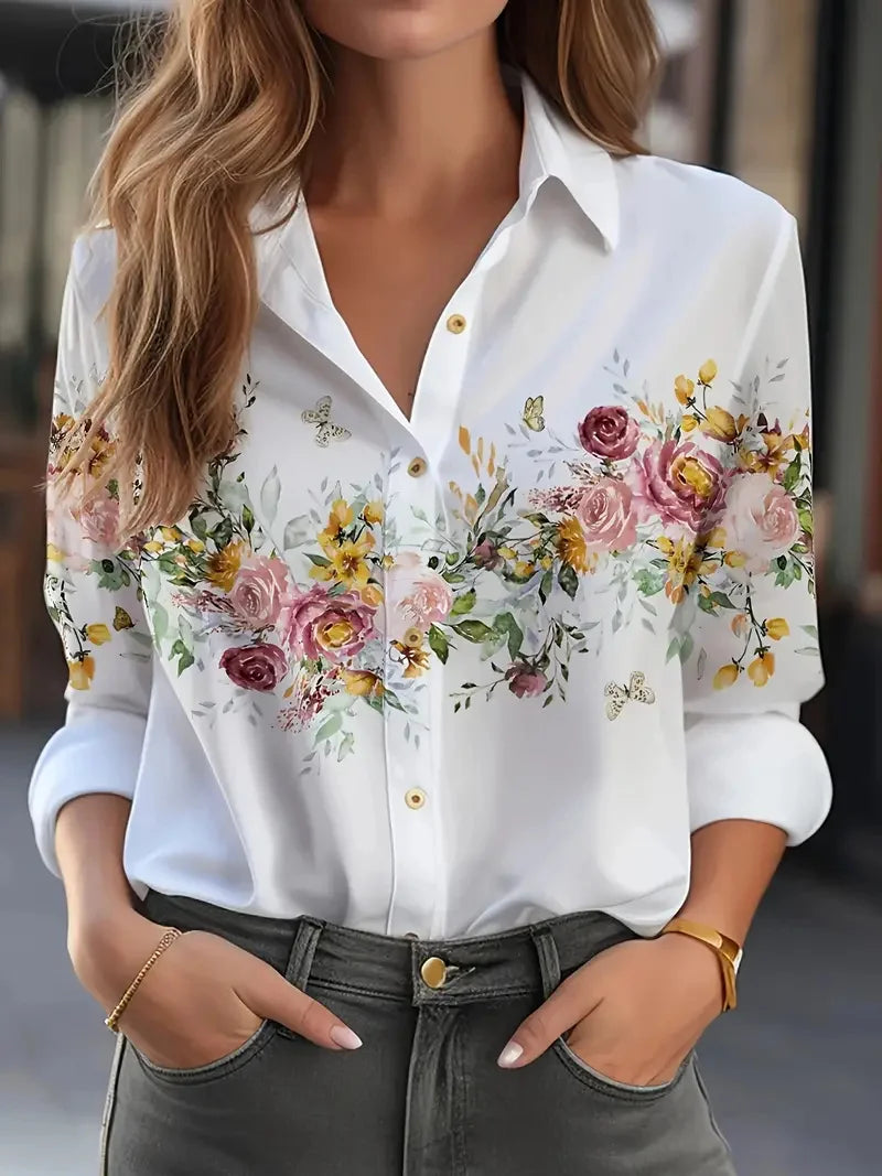 Chemisier Femme Fleuri à Col Boutonné – CLEVI Paris