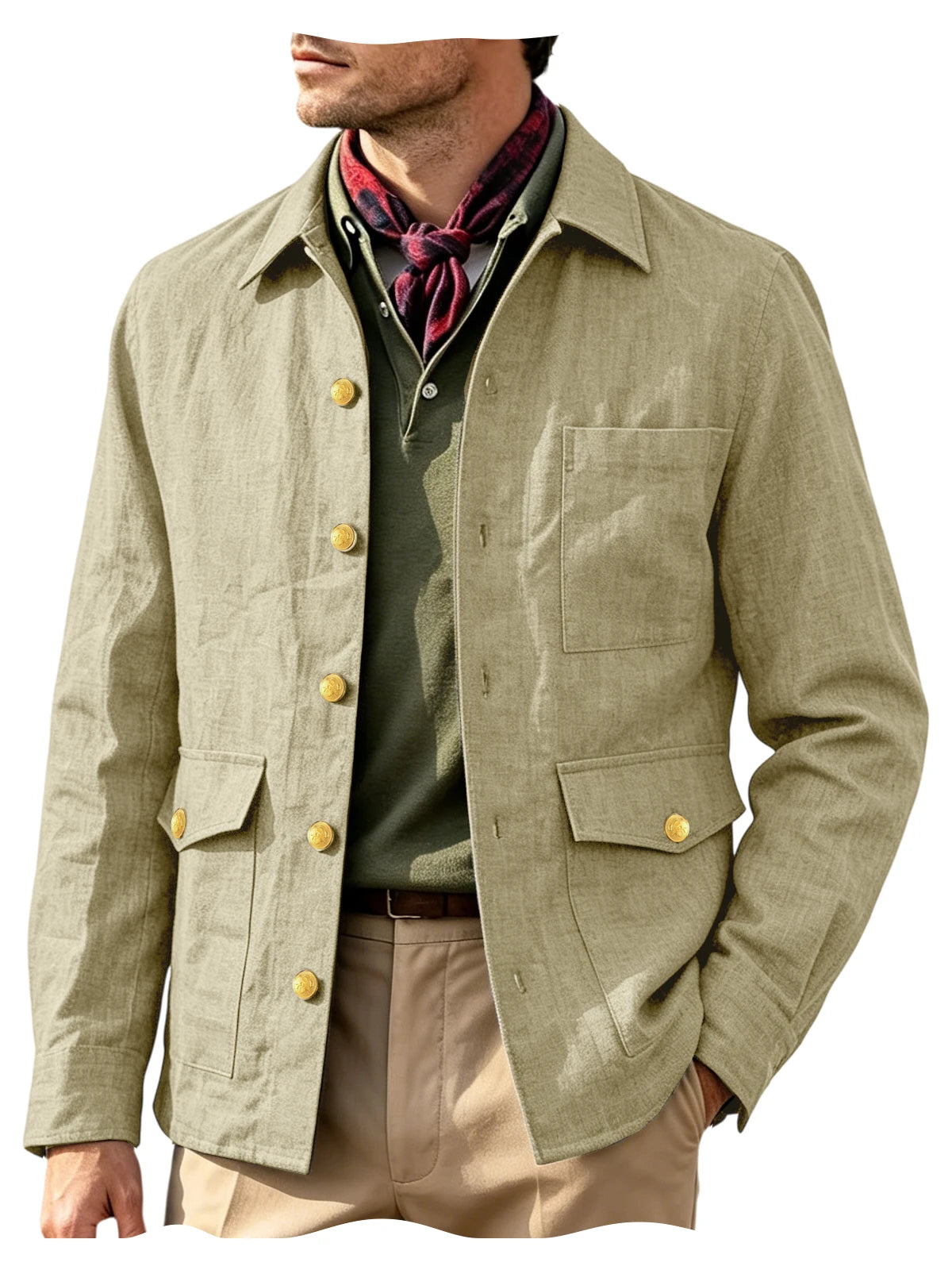 Veste homme en lin mélangé à boutons dorés – CLEVI Paris