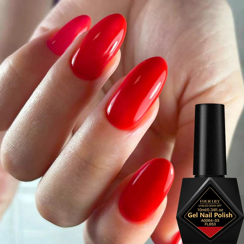 Vernis Gel Semi-Permanent Four Lily 10ml – Sans HEMA Sans TPO UV/LED Soak-Off Noir Rouge Blanc Certifié CPNP – CLEVI Paris