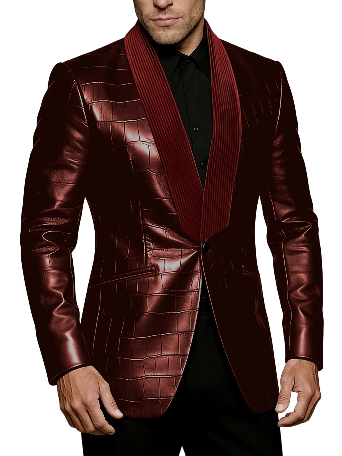 Blazer homme effet crocodile, col contrasté – CLEVI Paris