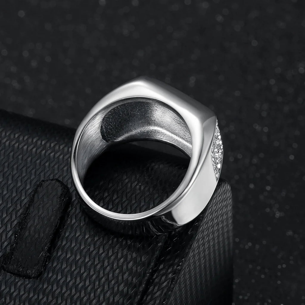 Bague homme carrée 16 mm en acier et zircon – CLEVI Paris