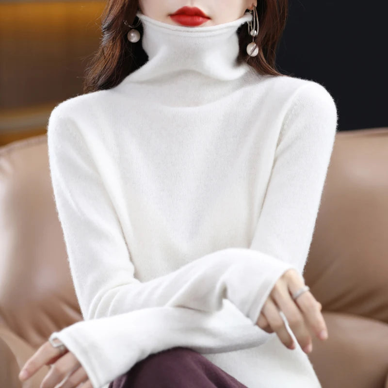 Pull femme col roulé en laine mérinos – CLEVI Paris