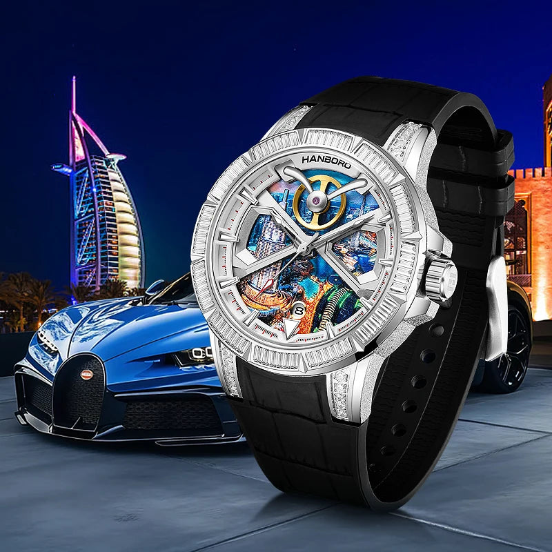 Montre Homme Automatique Collection Dubai Diamants Cadran Givré Hanboro 841 – CLEVI Paris