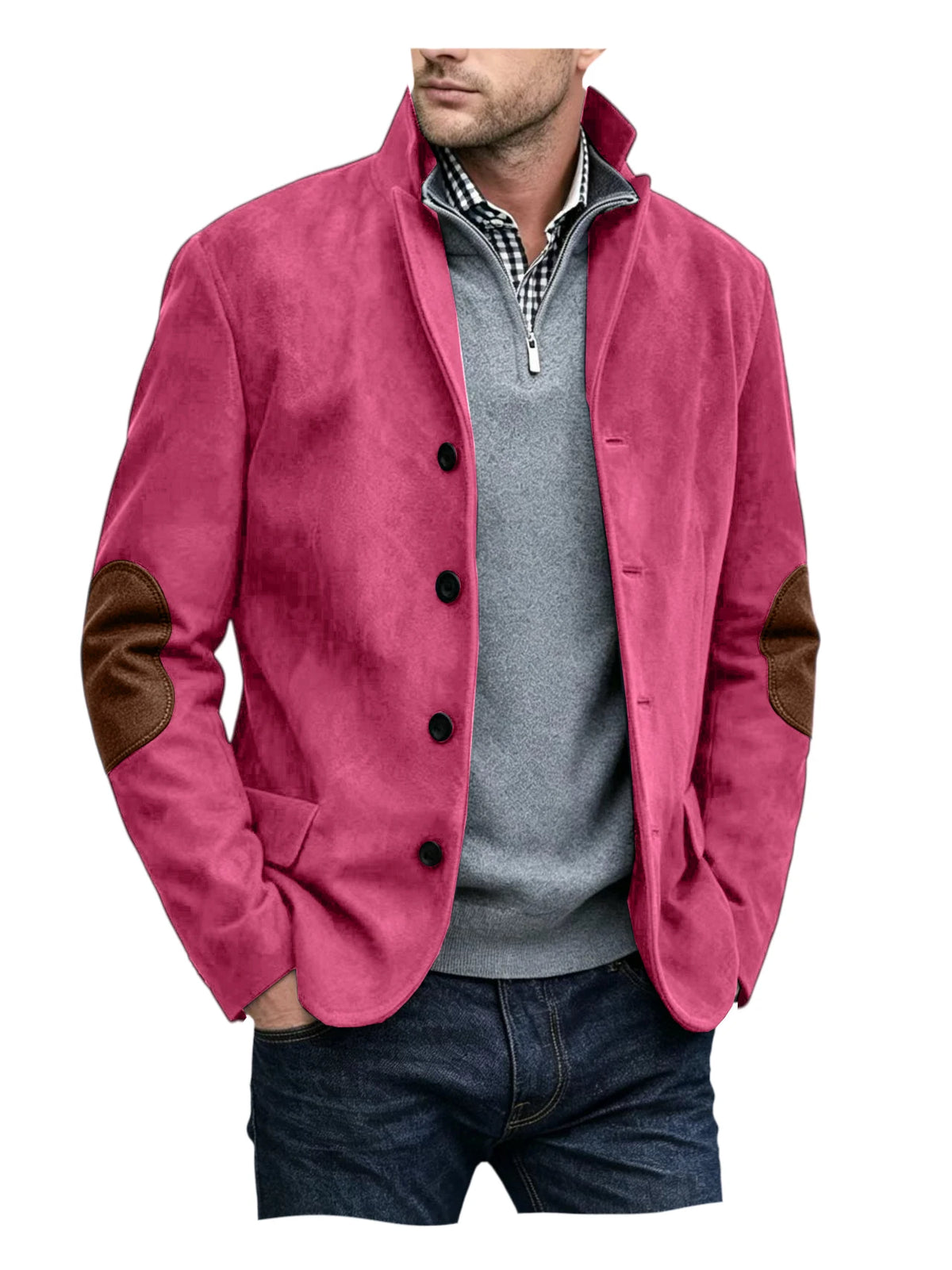 Blazer homme col montant, patchs aux coudes – CLEVI Paris