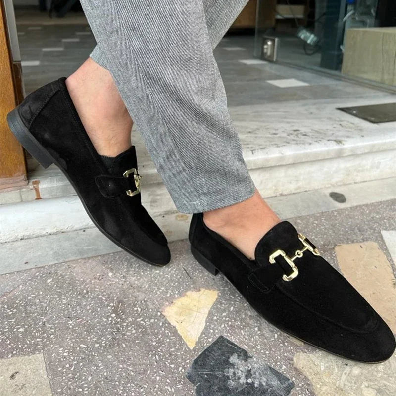 Loafers Homme Velours Bout Rond Déco Métal Slip-On – CLEVI Paris