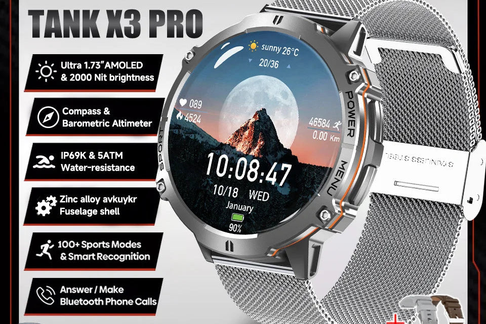 Montre connectée unisexe AMOLED 1,73″ – CLEVI Paris