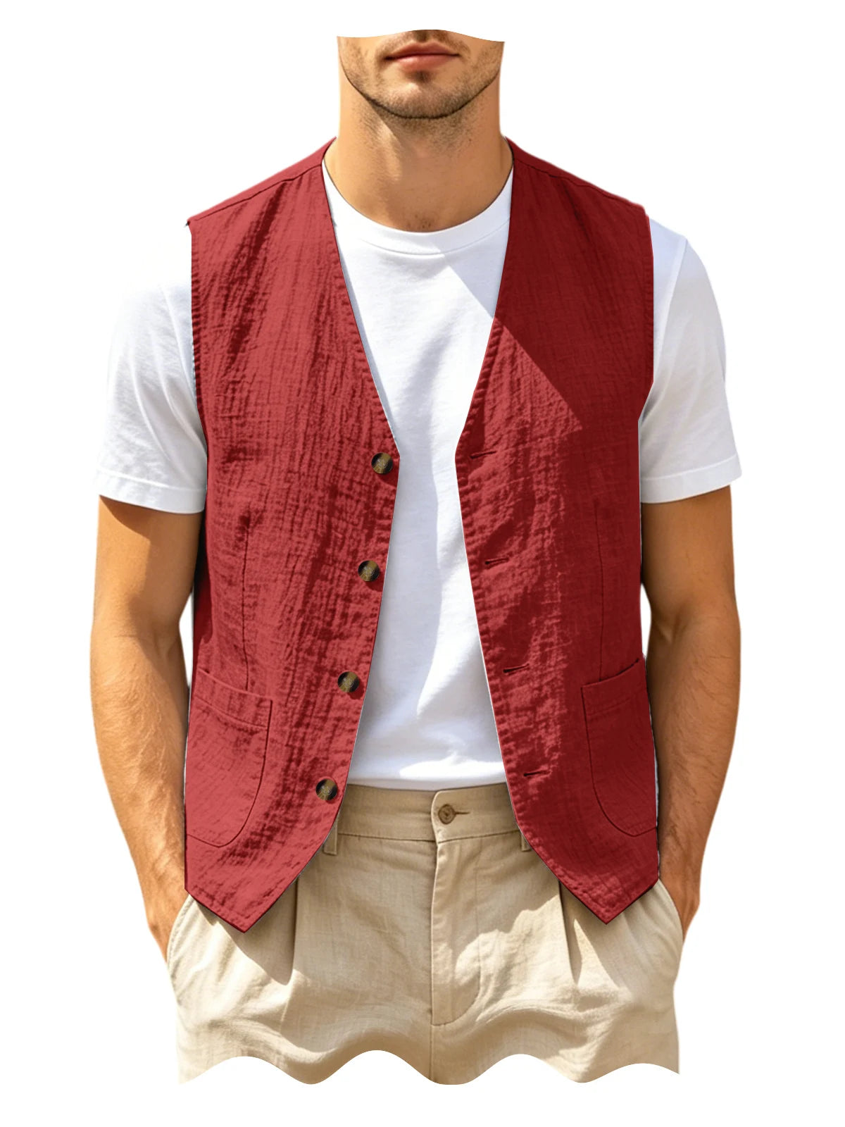 Gilet homme en lin col V – CLEVI Paris