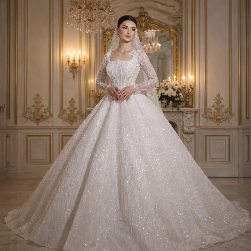 Robe de mariée en dentelle à plis – CLEVI Paris
