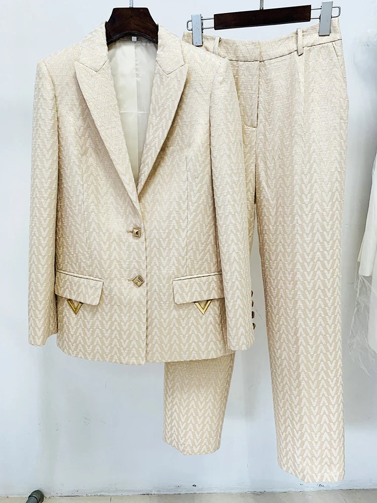 Tailleur femme jacquard blazer et pantalon – CLEVI Paris