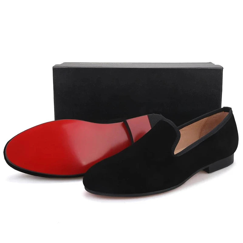 Mocassins Homme Semelle Rouge Velours Slip-On Bout Rond | Fête Soirée EU 40-46
