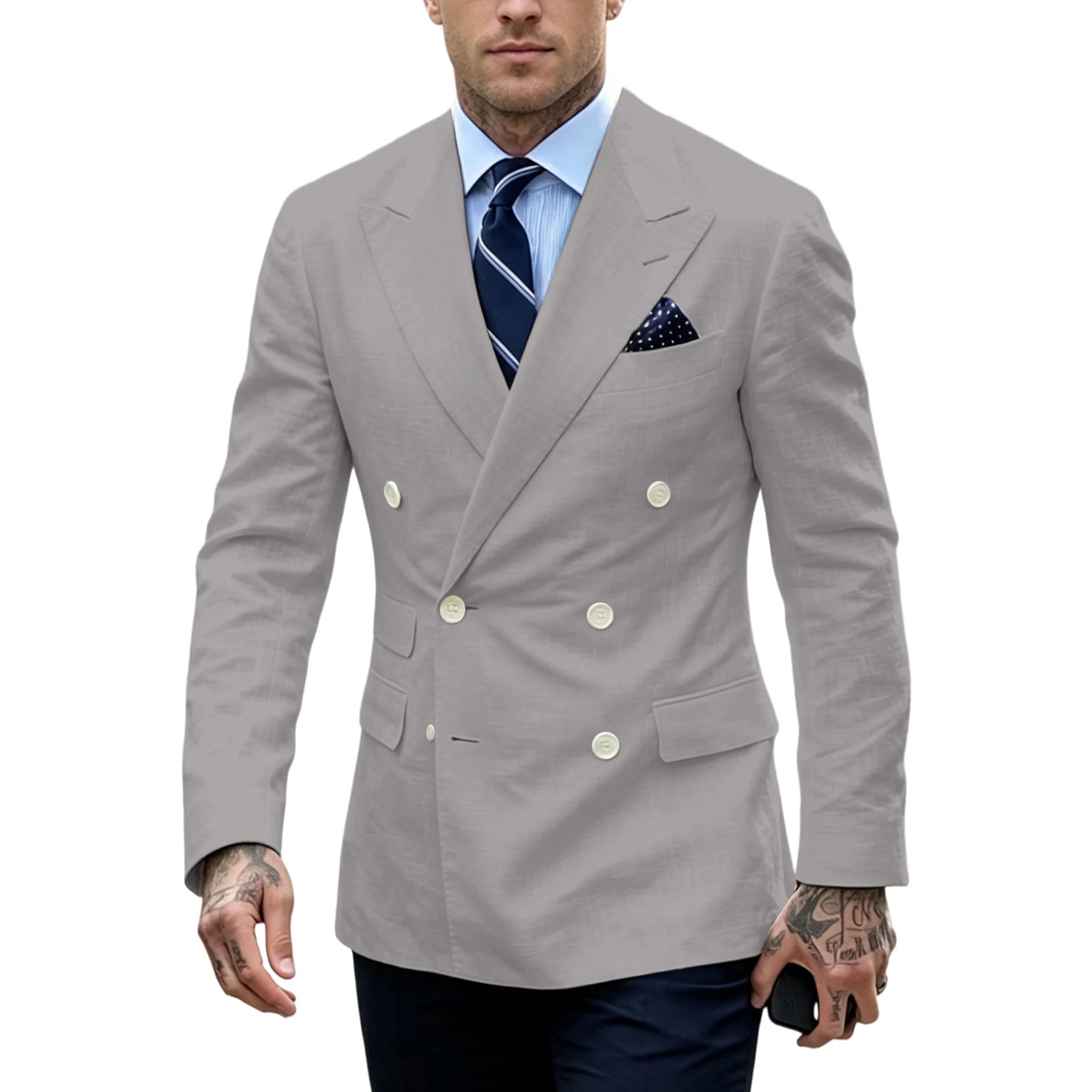 Blazer Homme Double Boutonnage Slim Fit Lin – CLEVI Paris
