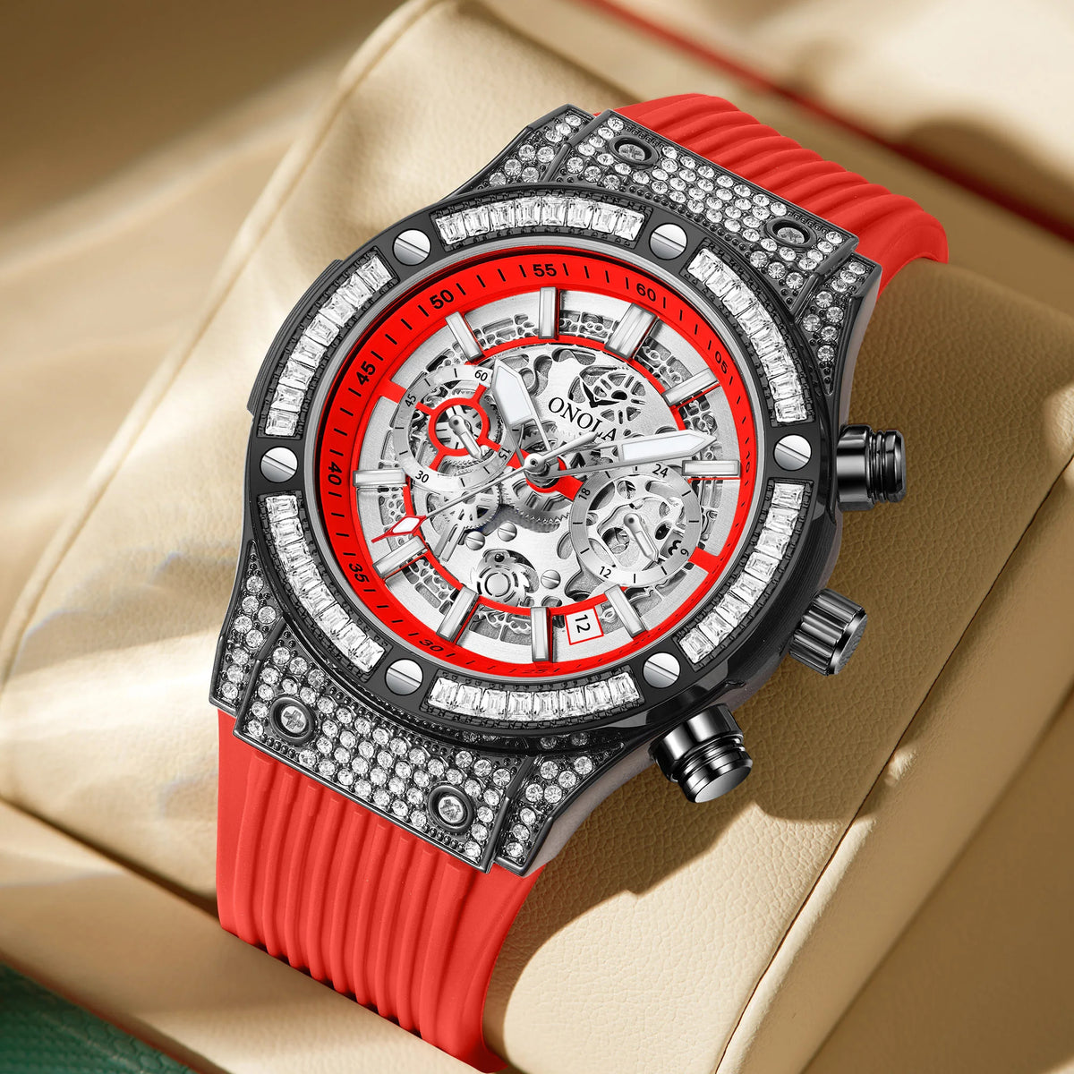 Montre Quartz Tonneau Cadran Creux ONOLA Homme Silicone – CLEVI Paris