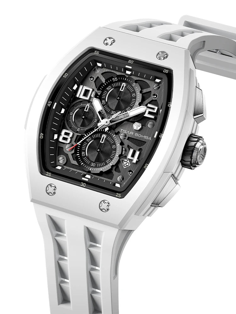 Montre Quartz Homme TSAR BOMBA TB-8204 Tonneau Saphir Chronographe – CLEVI Paris